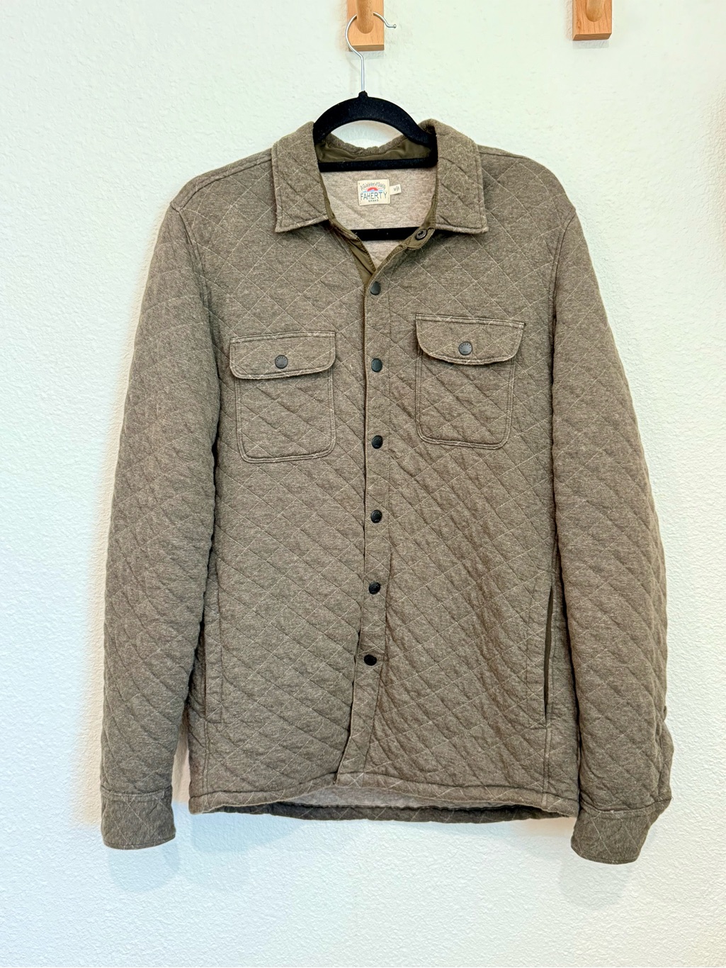 Faherty Quilted Fleece Jacket In Olive Brown Cotton Blend